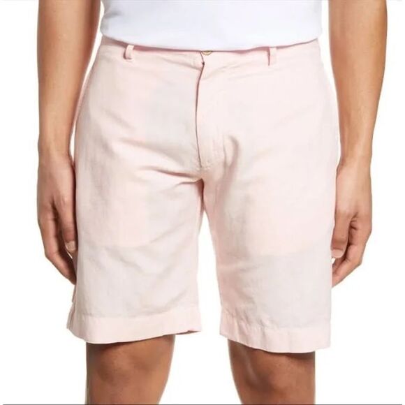 Faherty Men Malibu Chino Shorts Linen Cotton 10" Inseam Light Pink $128 NEW - Picture 1 of 9